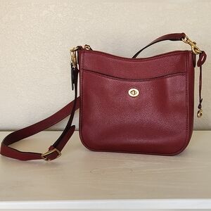 Coach Chaise Pebbled Leather Crossbody Bag in Burgundy